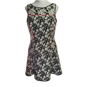 BANANA REPUBLIC Fit Flare Floral Dress 6 Black White Neon Pink Balletcore Party